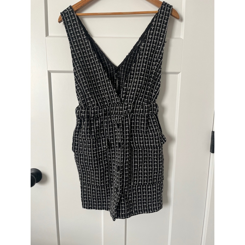 Forever 21 Black White Tweed Plaid Pinafore Dress Button Front Mini Small